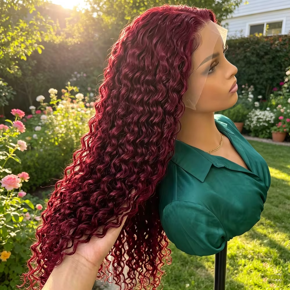 Lace Front Wig - Peruka z ludzkich włosów 99J Burgundy